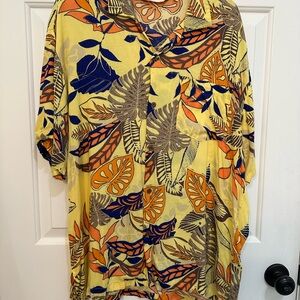 Vibrant Yellow and Orange Casual Button Down Shirt